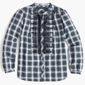 J. CREW Navy Green Plaid Beaded Shirt XS